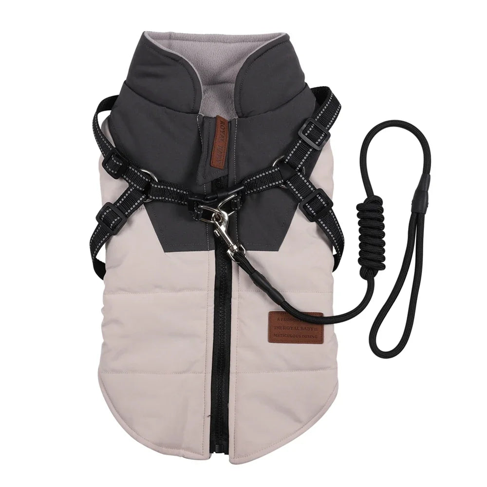 Winter Pet Dog Jacket With Harness Warm Dog Clothes For Labrador Waterproof Big Dog Coat Chihuahua French Bulldog Outfits