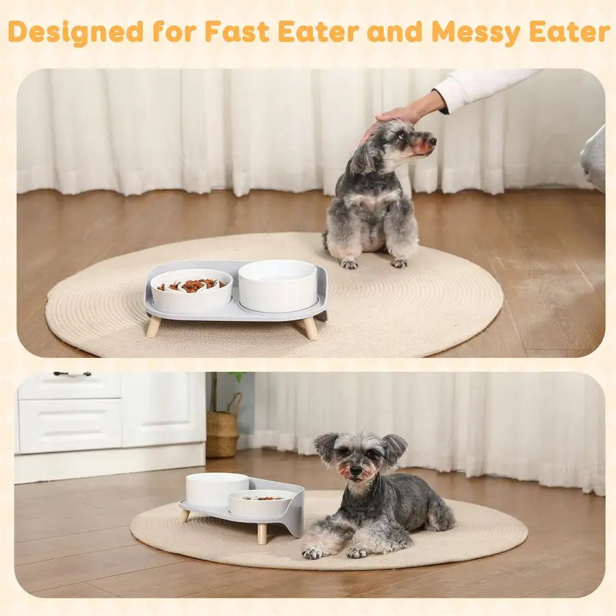 Slow Feeder Dog Bowls Ceramic Food and Water Bowl Set with Stand Raised Pet Dishes for Small and Medium Sized Dogs