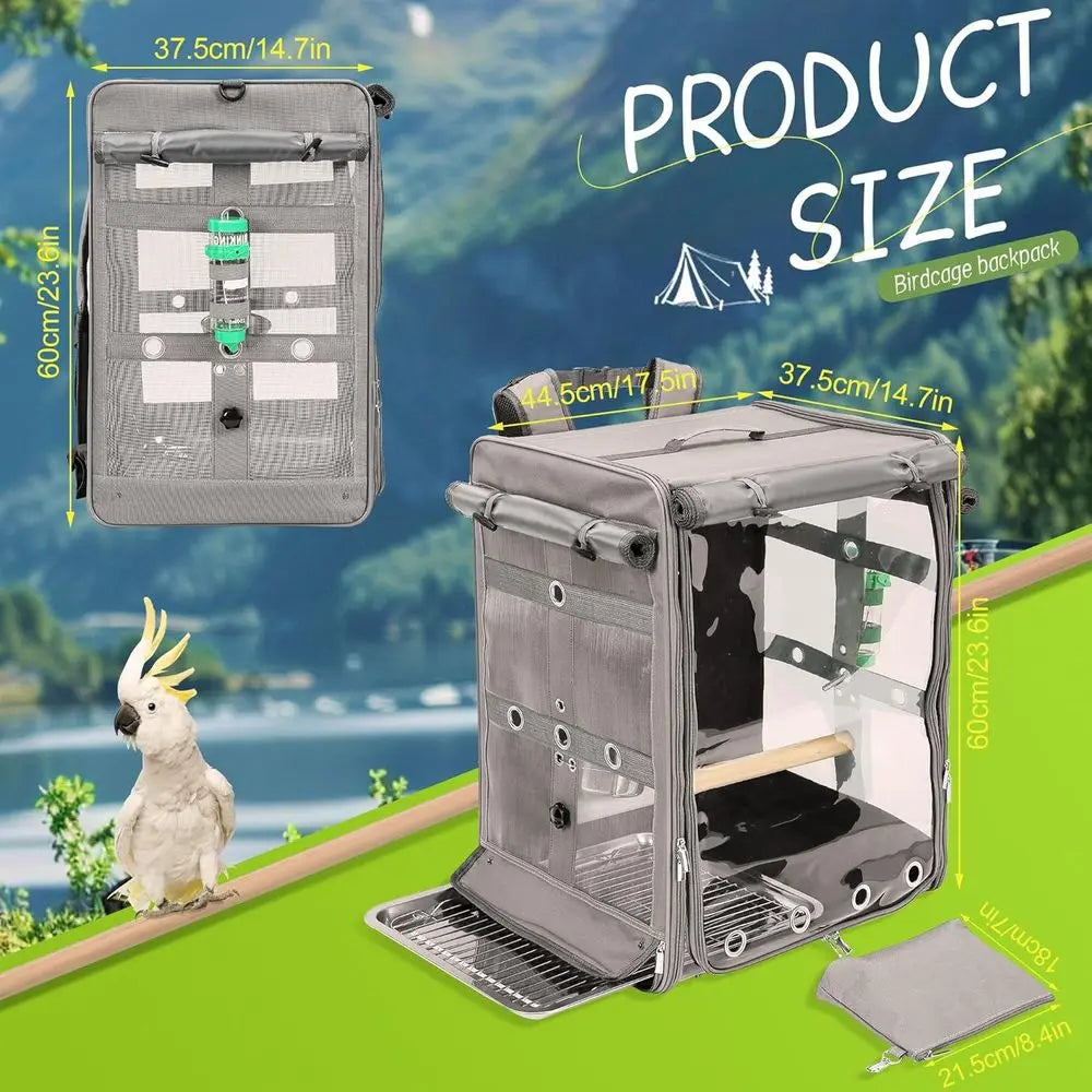 Bird Carrier Travel Cage, Cockatoo Carrier, Parrot Travel Backpack with Unbreakable StainlSteel Mesh, Perch, Water Bottle and oo