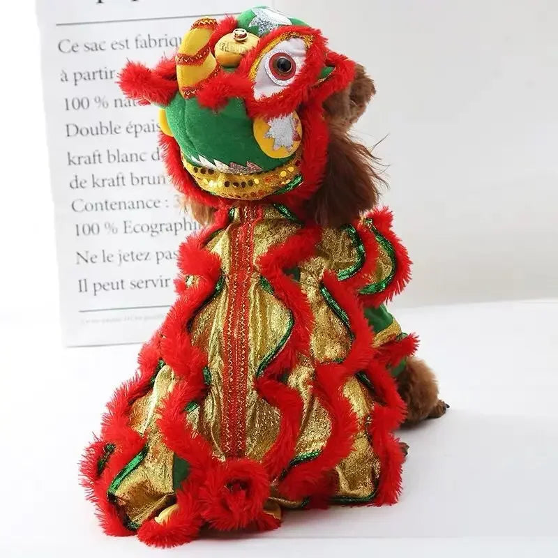 Chinese Style Chinese New Year Visiting Clothing Chinese New Year Lion Dance Pet Clothes Warm Winter Outfits for Cats Dogs