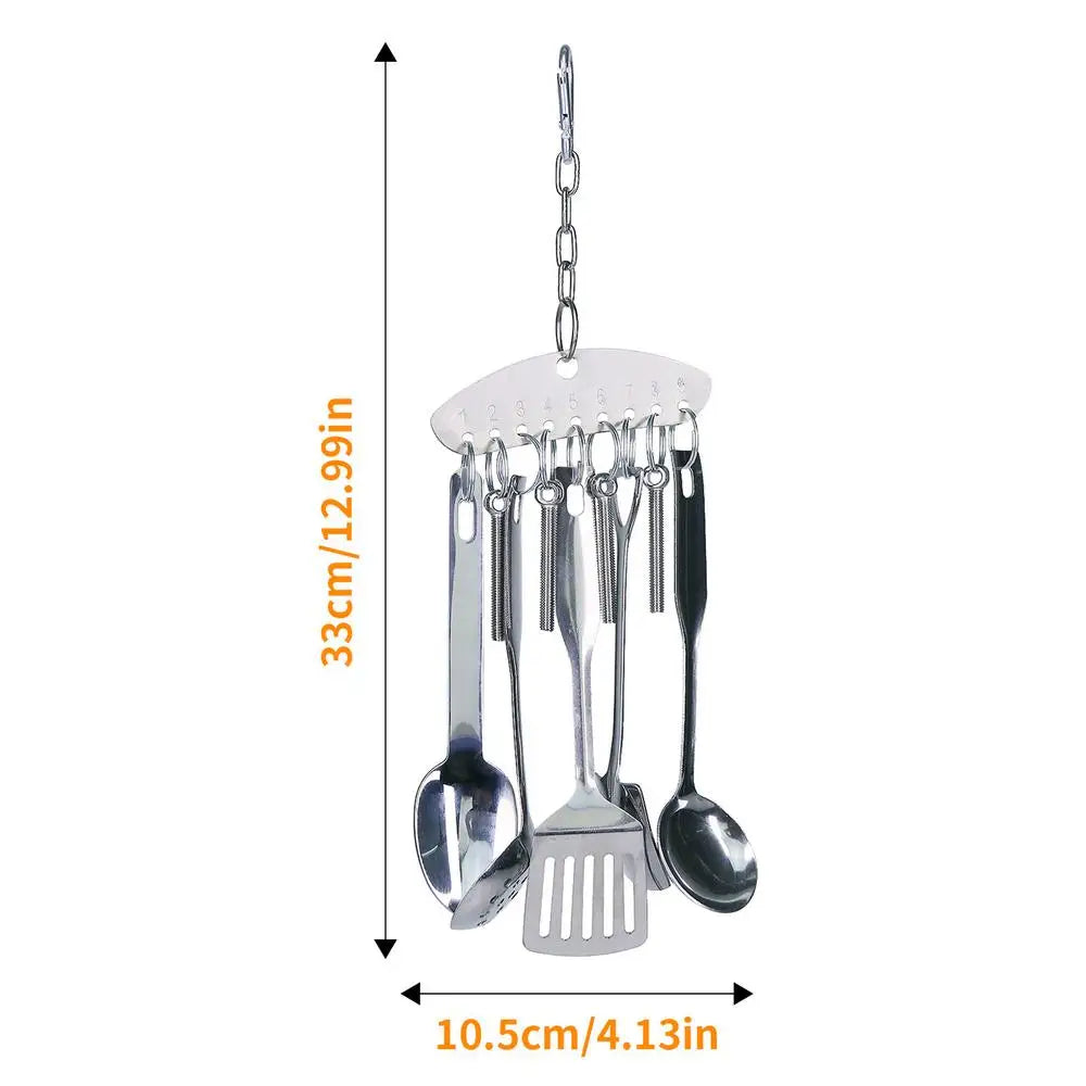 Parrot Stainless Steel spoon Toy Bird Parrots Gnawing Scoops Climbing Toys Pets Bird Cage Accessories Hanging Spoon Ring Toy