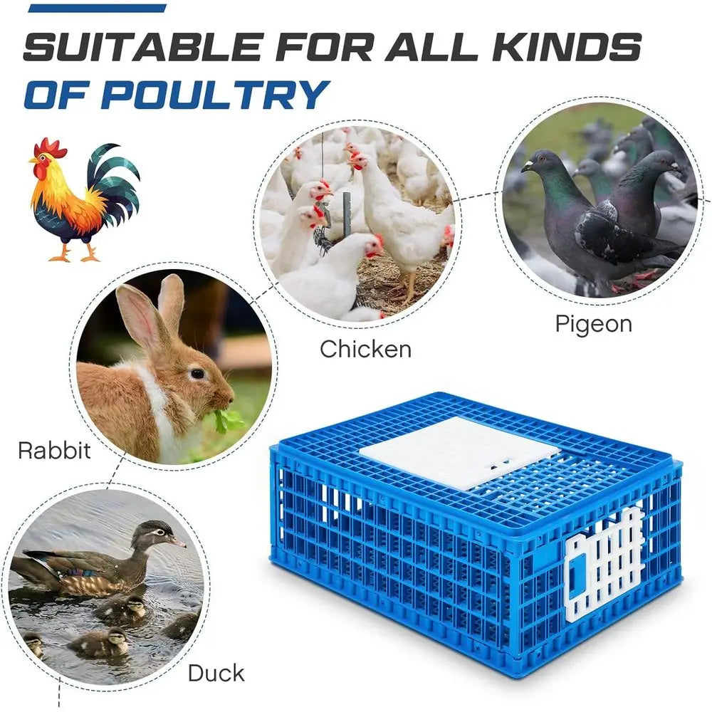 2 Pcs Poultry Duck Carrier Crate 3 Door Chicken Transport Cage Plastic Poultry Carrier Basket Box or Chicken Duck Goose Birds, 2