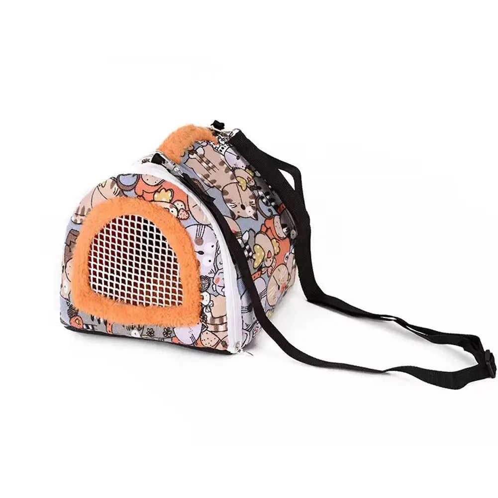 Hamster Travel Carrier Bag Chinchilla Guinea Pig Bunny Breathable Carrier Cage Warm Soft Travel Walking Small Animal Carrier