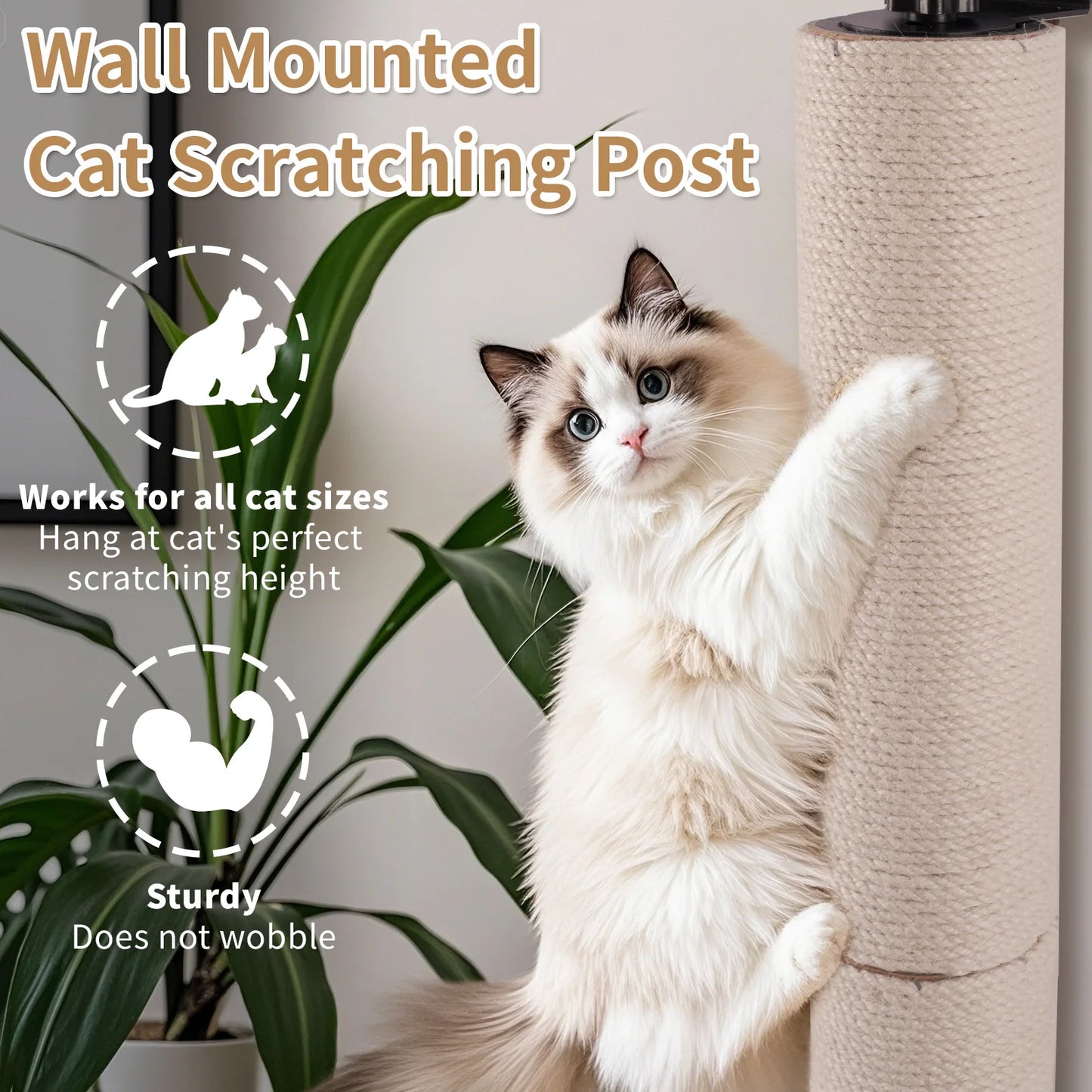 Cat Scratching Post Wall Mounted, 24 inch Tall 3.5 inch Diameter Cat Tree Scratch Post, Hemp Rope Scratcher Posts for Indoor Kit
