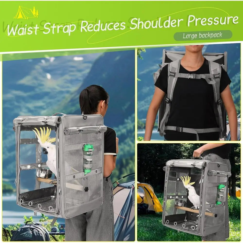 Bird Carrier Travel Cage, Cockatoo Carrier, Parrot Travel Backpack with Unbreakable StainlSteel Mesh, Perch, Water Bottle and oo