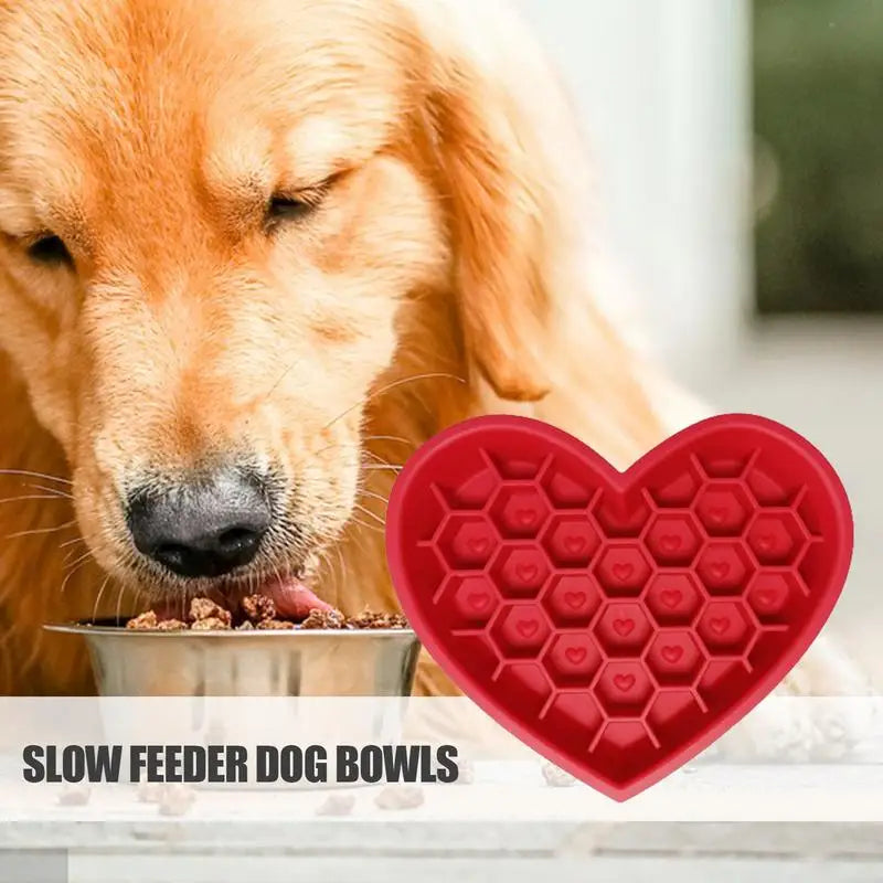 Pet Cat Dog Slow Feeder Silicone Cat Dog Bowl Creative Love Shape Feeder Non-Slip Design Anti-Choking Feeder With Suction Cups
