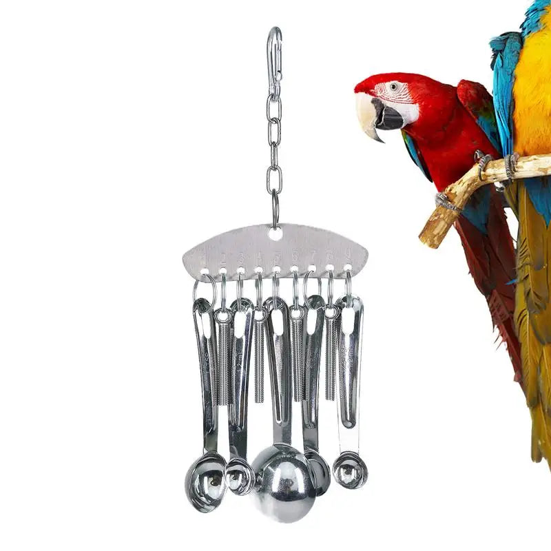 Parrot Stainless Steel spoon Toy Bird Parrots Gnawing Scoops Climbing Toys Pets Bird Cage Accessories Hanging Spoon Ring Toy