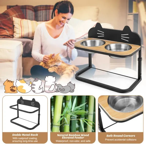 Elevated Pet Feeder with 2 StainlSteel Bowls for Cats and Small and Medium Dogs
