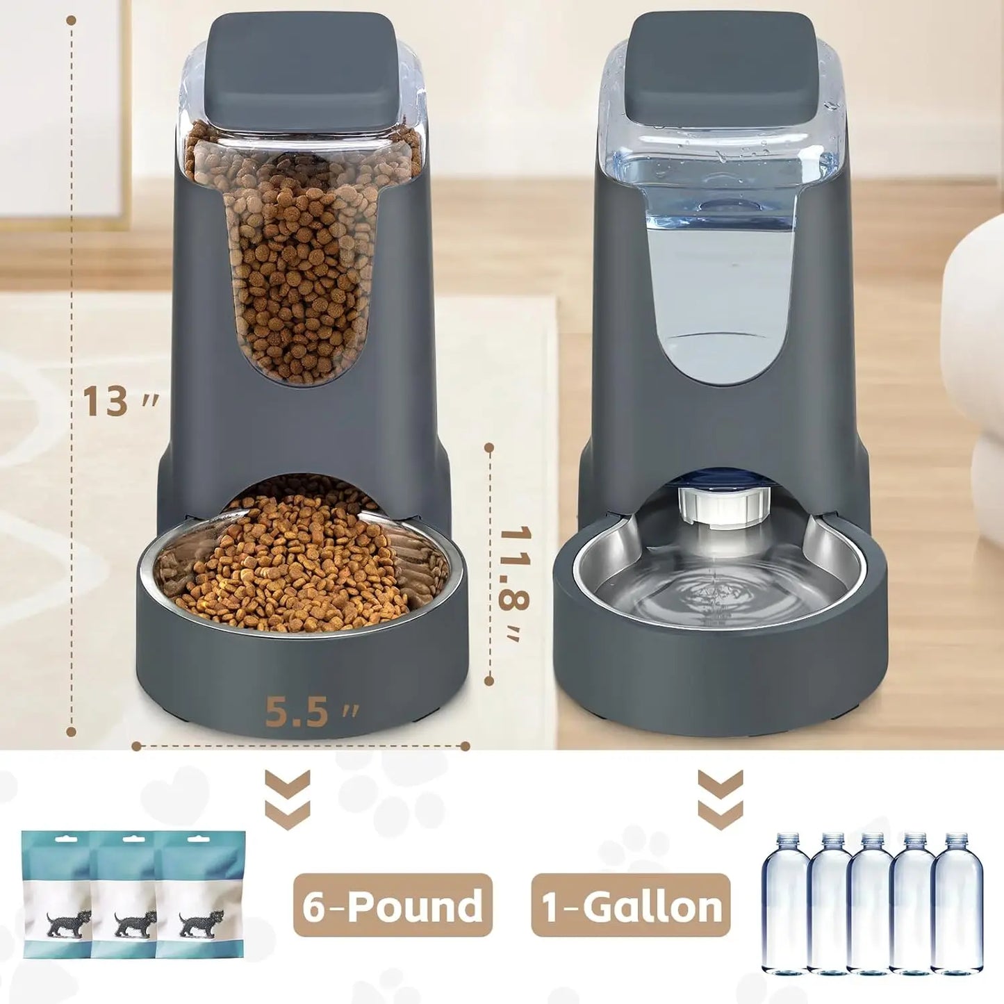 Automatic Pet Feeder and Water Dispenser with Stainless Steel Bowl for Cats and Dogs