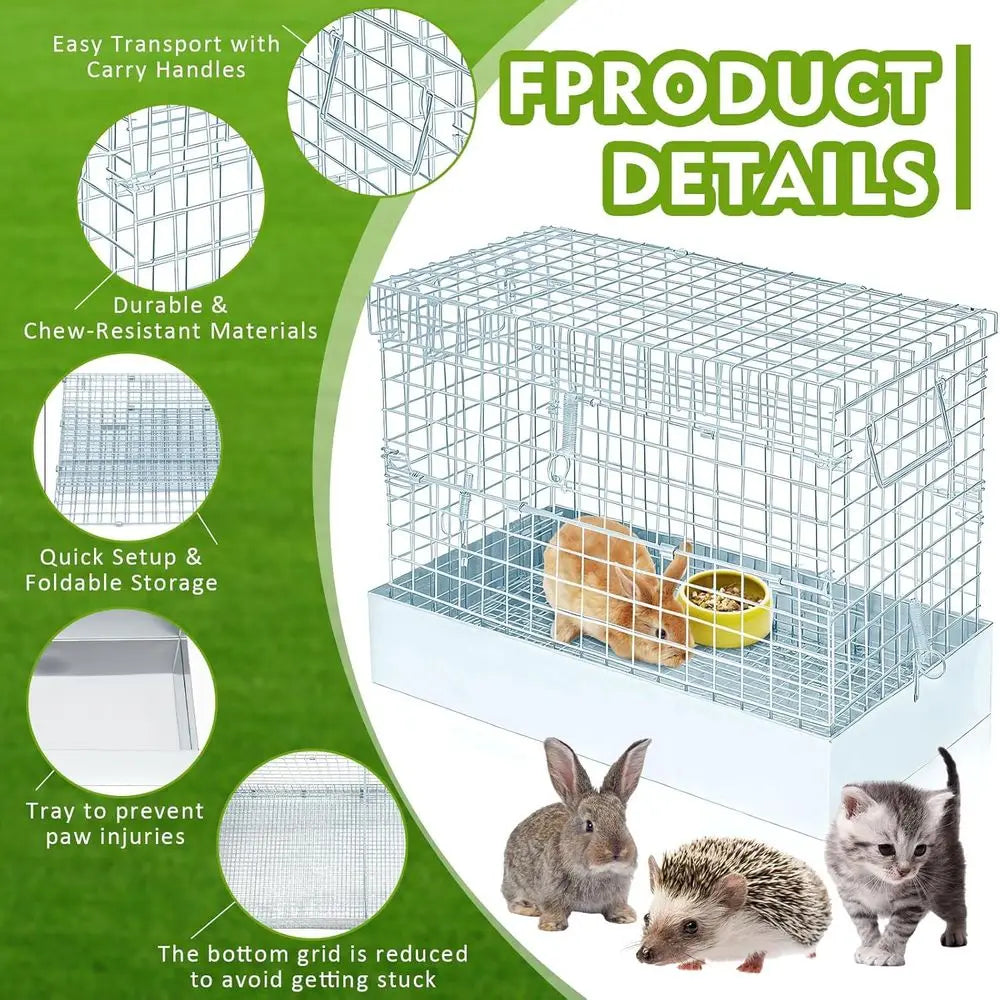 One Hole Rabbit Transport Cage, 18 x 10 x 14 in Portable Rabbit Carrier with Tray and Handles for Travel Temporary Housing Indoo