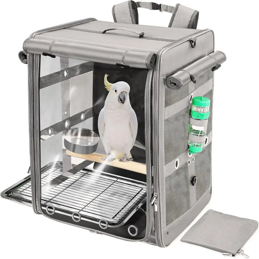 Bird Carrier Travel Cage, Cockatoo Carrier, Parrot Travel Backpack with Unbreakable StainlSteel Mesh, Perch, Water Bottle and oo