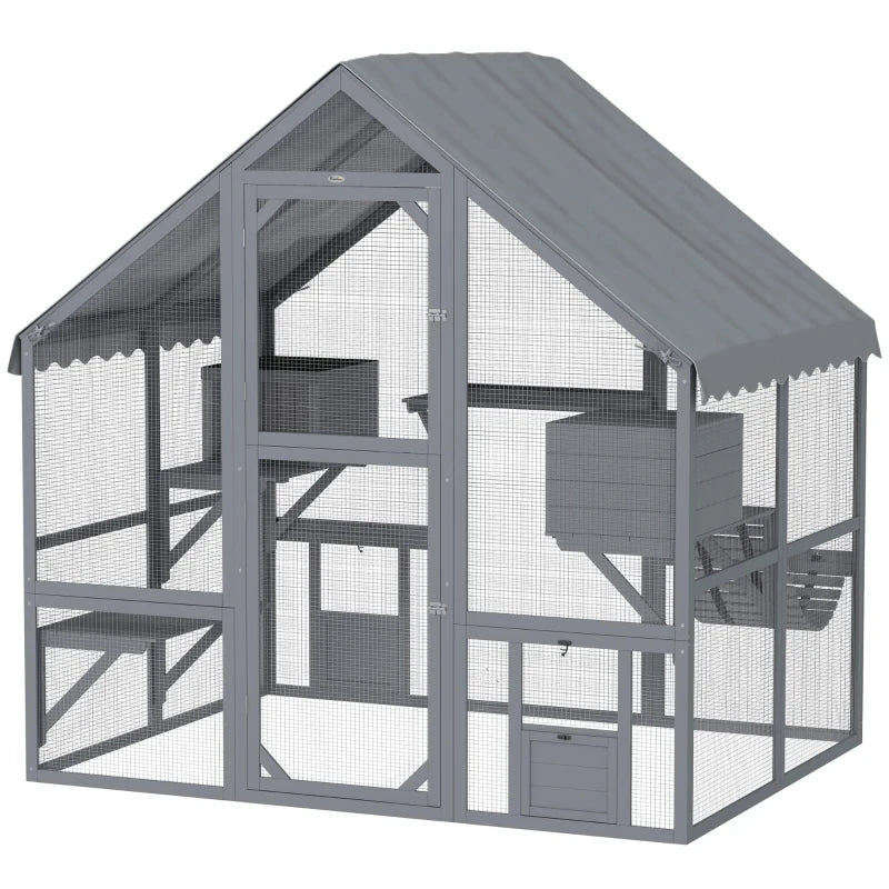 Large Outdoor Cat Patio (73" W) - 6-Tier Catio with Condos, Platforms & Ladder, Fir Wood, Waterproof & Anti-UV Design