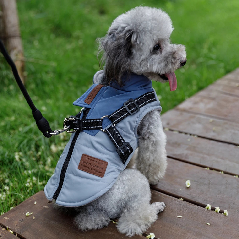Winter Pet Dog Jacket With Harness Warm Dog Clothes For Labrador Waterproof Big Dog Coat Chihuahua French Bulldog Outfits