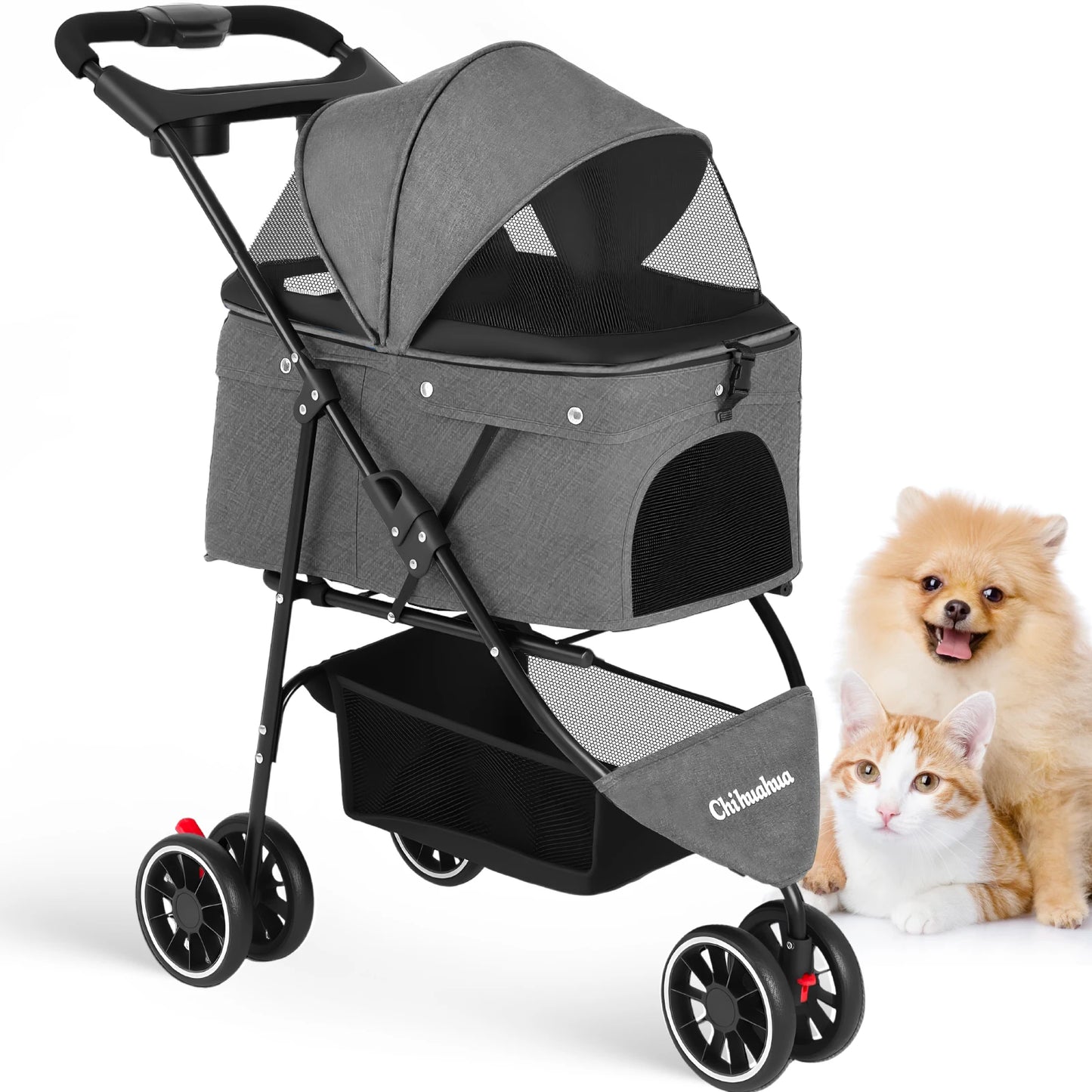 Portable Dog Stroller 3 Wheels for Small Medium Dogs&Cats Foldable Pet Cat Travel Carriage Stroller Carrier for Outside Play