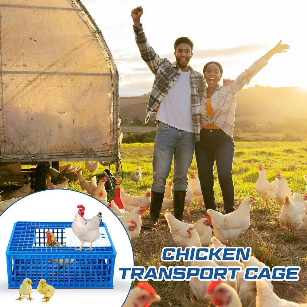 2 Pcs Poultry Duck Carrier Crate 3 Door Chicken Transport Cage Plastic Poultry Carrier Basket Box or Chicken Duck Goose Birds, 2