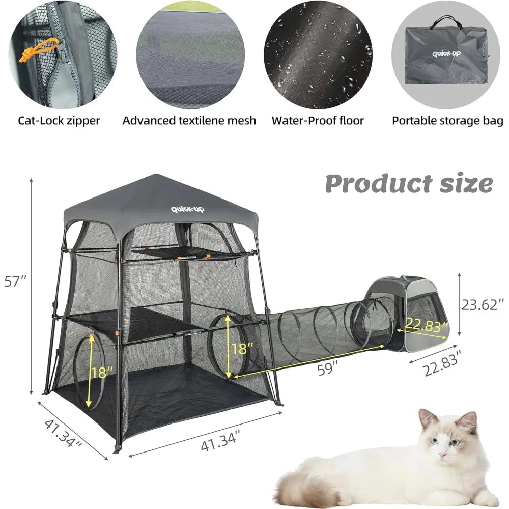 Enclosure Kitten and Tower Tent for Indoor and Outdoor, 3 Tier Cage Inside, Outdoor Catio, Portable and Foldable, Two Doors Desi