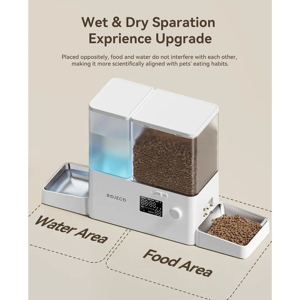 Automatic Cat Feeder and Water Dispenser, 36 Cups/8.5L Stainless Steel Bowls for Large Cats, Pets, Small Dogs, Puppies, Kittens