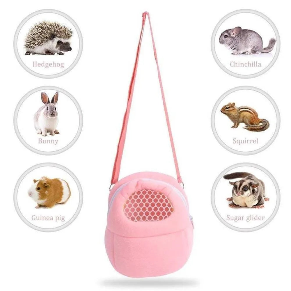 Hamster Travel Carrier Bag Chinchilla Guinea Pig Bunny Breathable Carrier Cage Warm Soft Travel Walking Small Animal Carrier