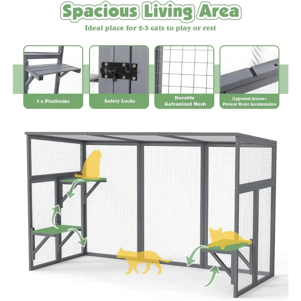 Catio Outdoor Cat Enclosure, Large Cat Houses & Condos, Cattio for Apartment Balcony, Window Cat Cage Weat