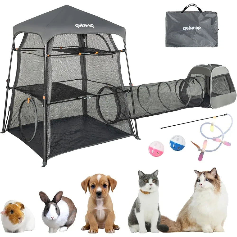 Enclosure Kitten and Tower Tent for Indoor and Outdoor, 3 Tier Cage Inside, Outdoor Catio, Portable and Foldable, Two Doors Desi