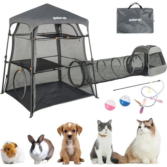 Enclosure Kitten and Tower Tent for Indoor and Outdoor, 3 Tier Cage Inside, Outdoor Catio, Portable and Foldable, Two Doors Desi