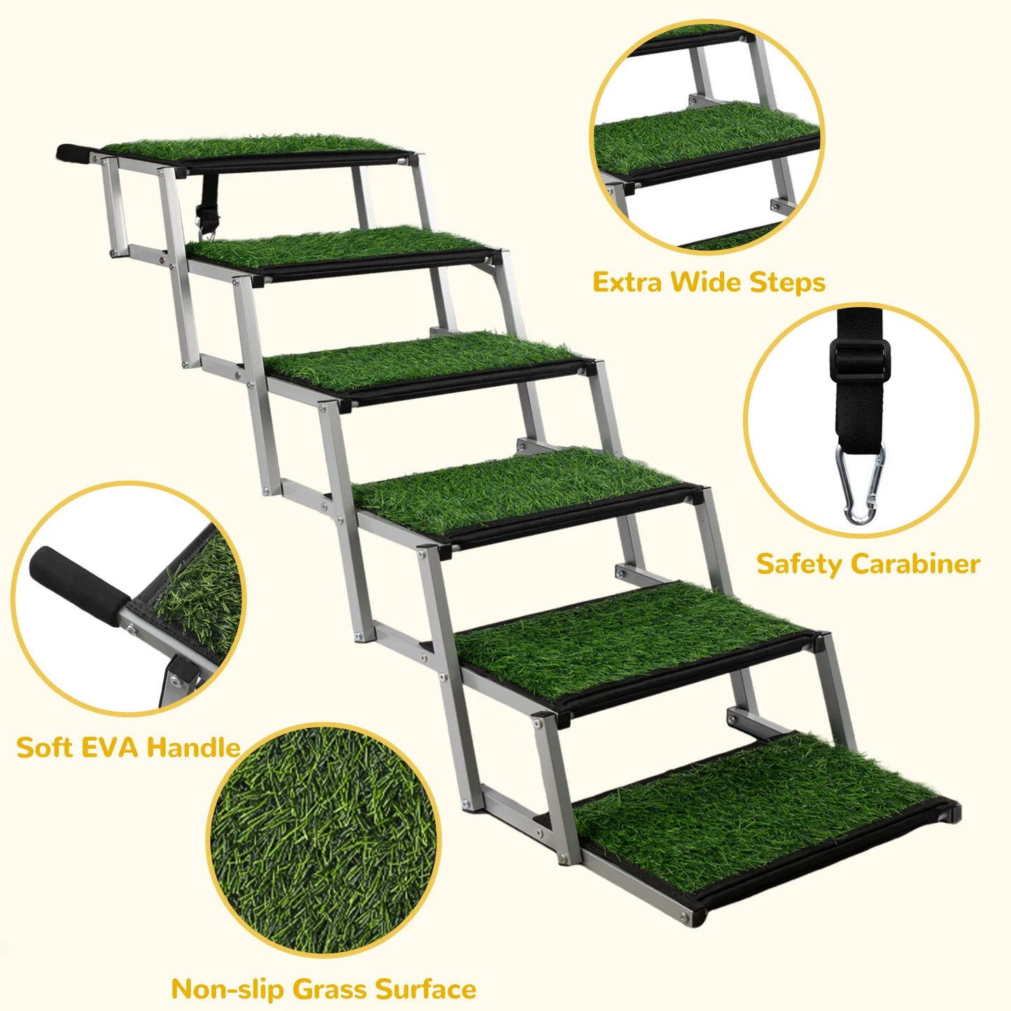Extra Wide Dog Stairs for Large Dogs, Foldable Dog Ramp for Car with Non-Slip Surface, Dogs Stairs for Cars, High Beds, Truck, S