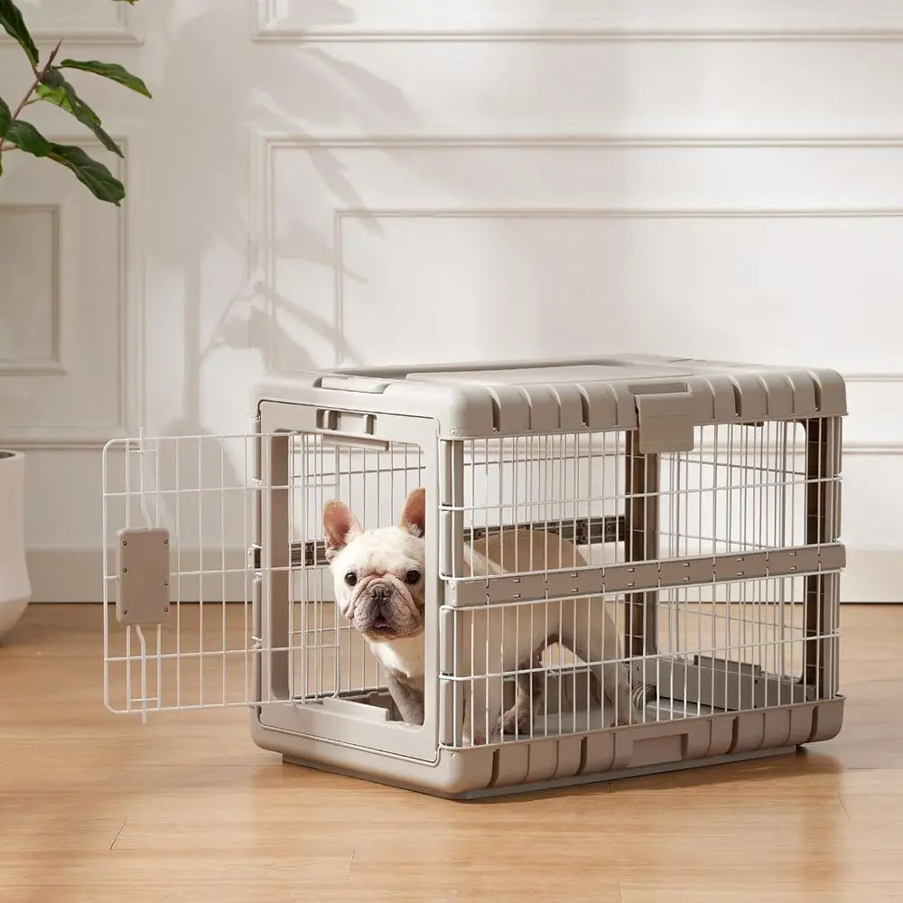 Collapsible Dog Crate, 28 L, No Tools Required, 4 Sides Steel Cage, Portable Carrier with 2 Wheels for Travel