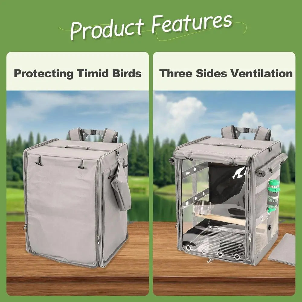 Bird Carrier Travel Cage, Cockatoo Carrier, Parrot Travel Backpack with Unbreakable StainlSteel Mesh, Perch, Water Bottle and oo
