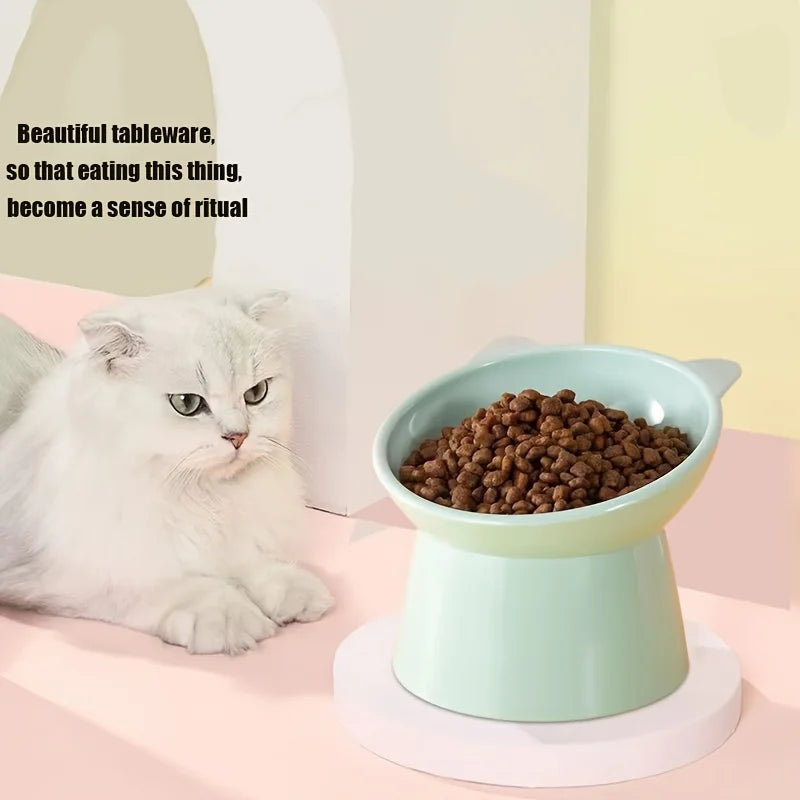 3-in-1 Elevated Cat Bowl Set, Raised Feeder with Anti-Slip Base & Cat-Ear Design for Multi-Cat Homes, Pink Green Blue