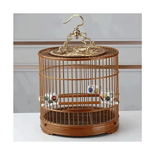 LIOONS Birdcages Bamboo Bird Flight Cage Portable Birdcage Simple Retro Bird Cage Round Bird House Carrier with Rolling Stand