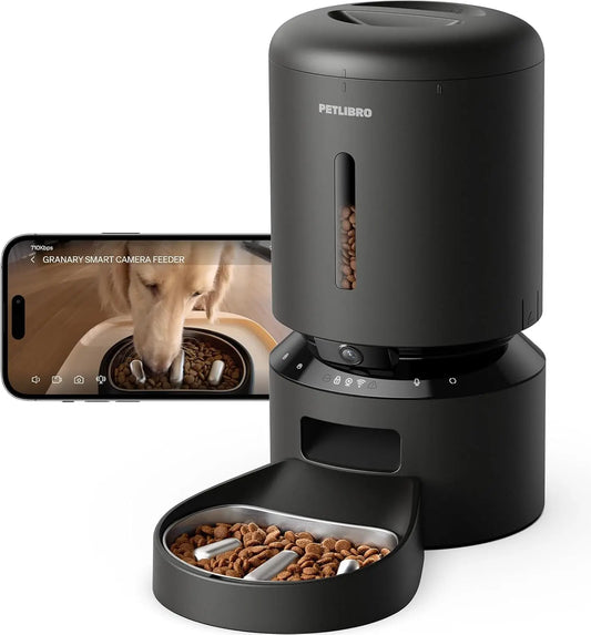 Automatic Pet Feeder with Camera, Slow Feed Bowl, 1080P HD Video Night Vision, WiFi Two-Way Audio
