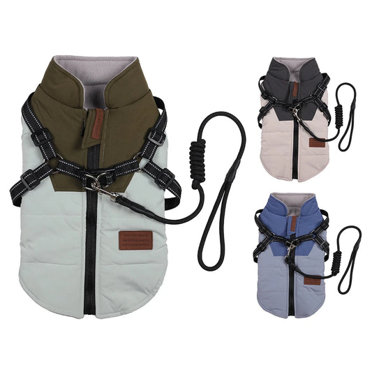 Winter Pet Dog Jacket With Harness Warm Dog Clothes For Labrador Waterproof Big Dog Coat Chihuahua French Bulldog Outfits