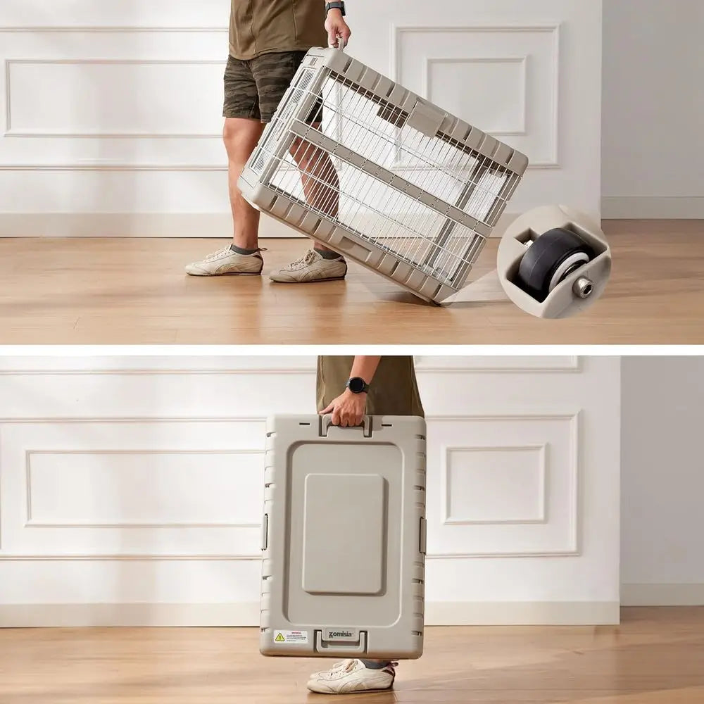 Collapsible Dog Crate, 28 L, No Tools Required, 4 Sides Steel Cage, Portable Carrier with 2 Wheels for Travel