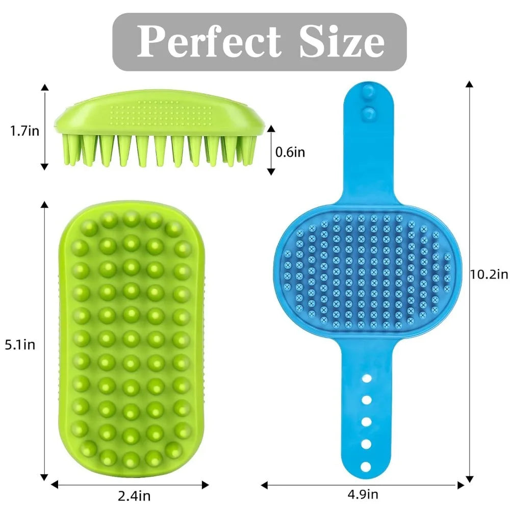 Dog Bath Brush with Adjustable Handle, Suitable for Pets Deshedding, Washing, Massaging & Grooming (Blue Green)