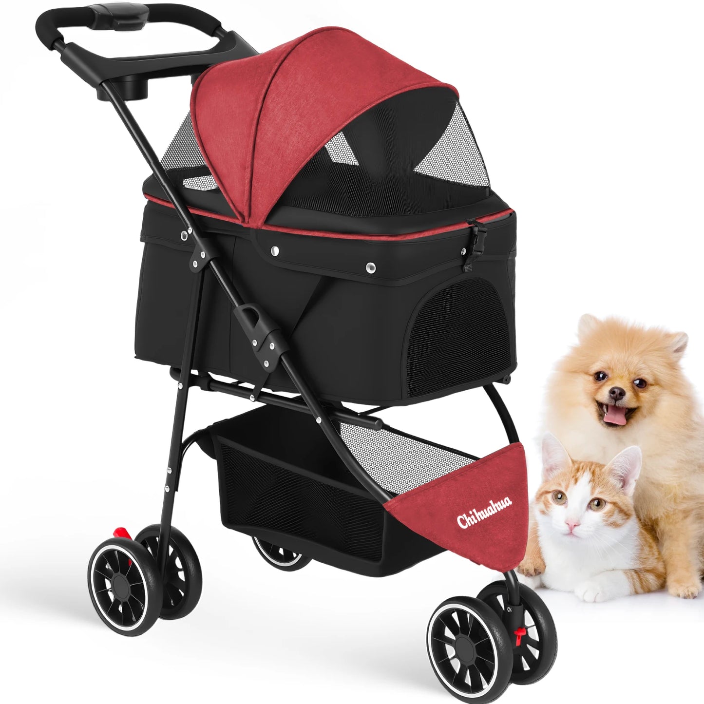 Portable Dog Stroller 3 Wheels for Small Medium Dogs&Cats Foldable Pet Cat Travel Carriage Stroller Carrier for Outside Play