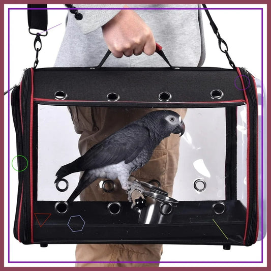 Lightweight Bird Travel Cage with Feeder Cups & Perch, Large 19x12x13 Inch Black Portable Carrier