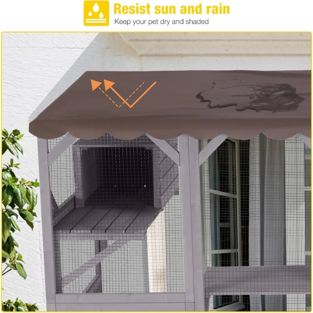 Catio Outdoor Cat Enclosure Window Box Wall Mounted Wooden Cat House Playground with Scratching Posts, Baskets, Resting House,