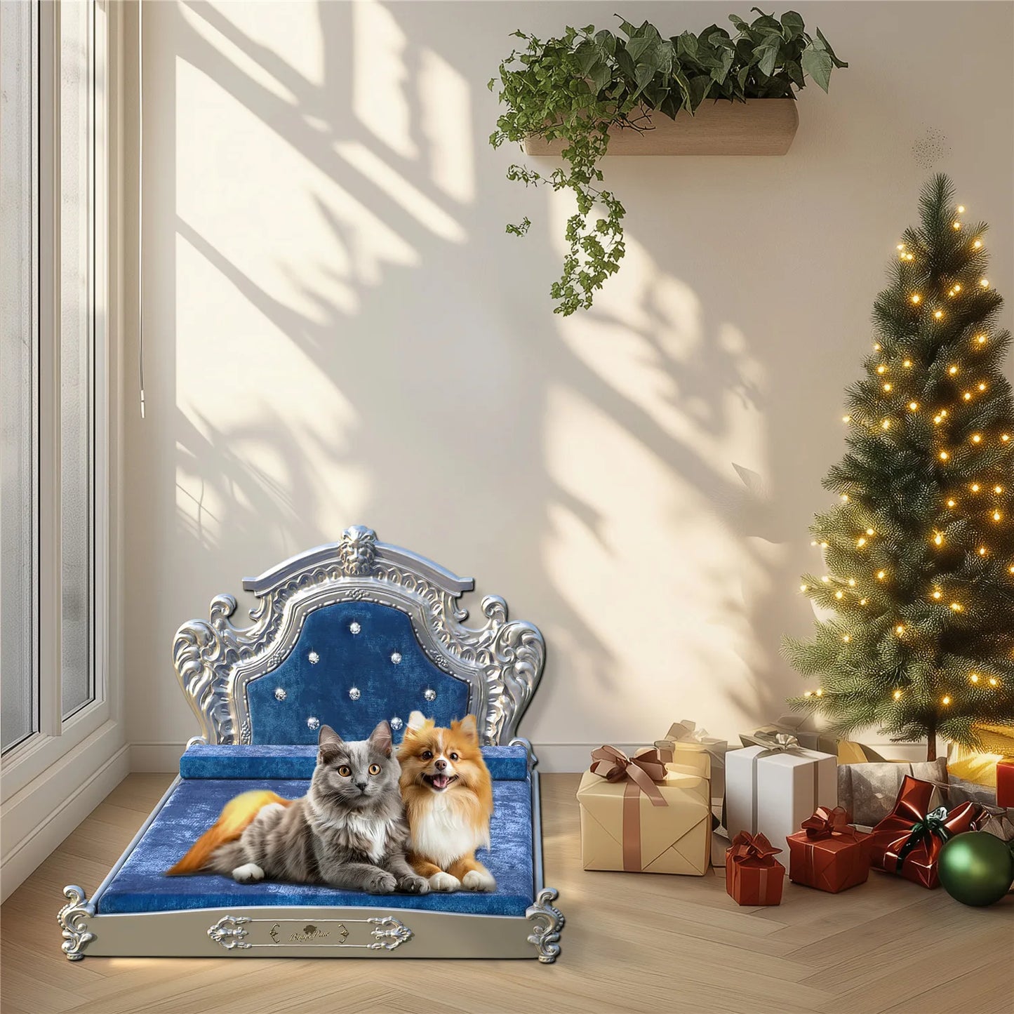 Bingopaw Luxury Pet Bed with Headboard, Dutch Velvet Dog Cat Bed for Medium and Large Dog, European Style Noble Pet Bed