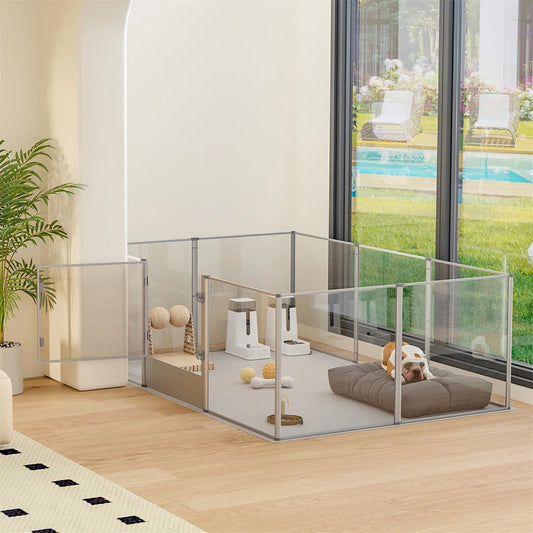 180cm Whelping Playpen Clear Acrylic Dog Playpen Exercise Fence with Waterproof Fertility Pad for Pets