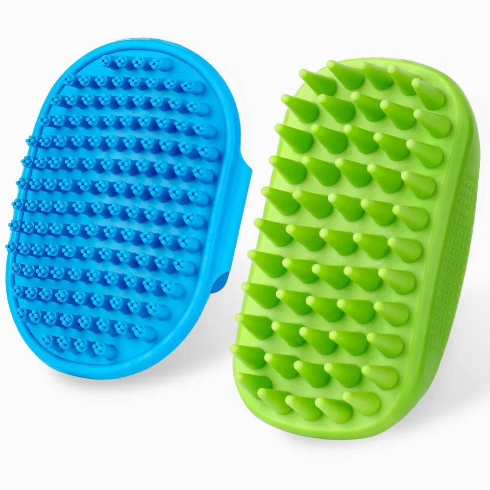Dog Bath Brush with Adjustable Handle, Suitable for Pets Deshedding, Washing, Massaging & Grooming (Blue Green)