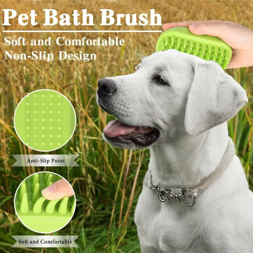 Dog Bath Brush with Adjustable Handle, Suitable for Pets Deshedding, Washing, Massaging & Grooming (Blue Green)