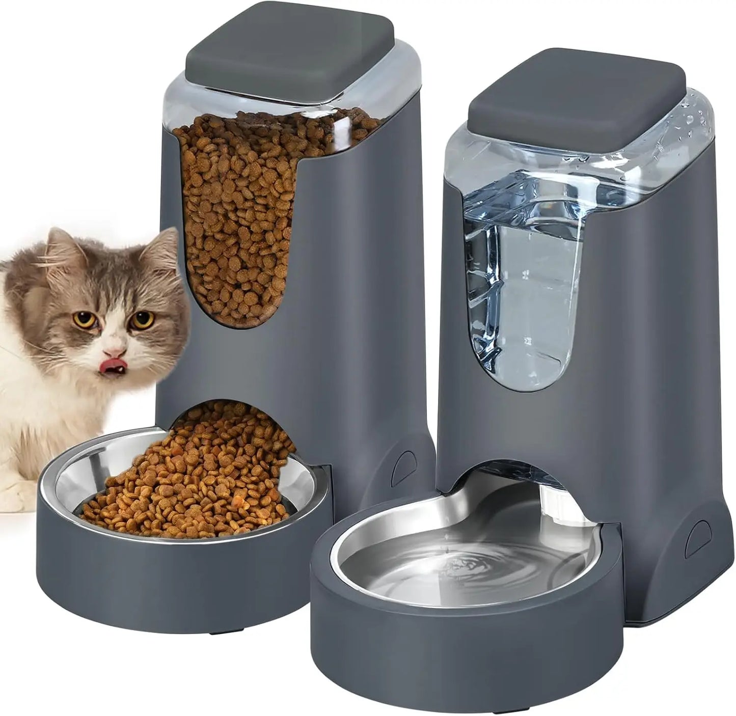 Automatic Pet Feeder and Water Dispenser with Stainless Steel Bowl for Cats and Dogs
