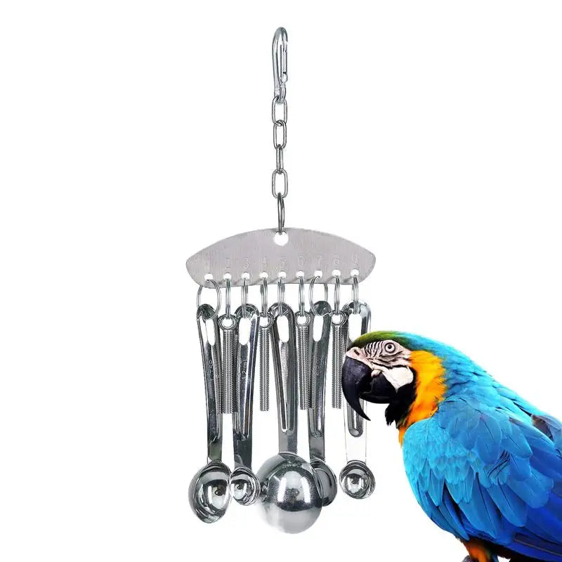 Parrot Stainless Steel spoon Toy Bird Parrots Gnawing Scoops Climbing Toys Pets Bird Cage Accessories Hanging Spoon Ring Toy