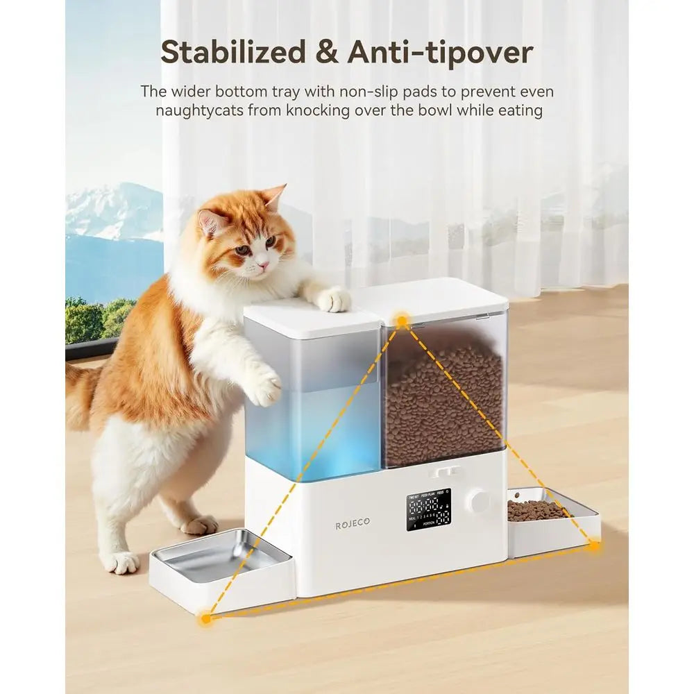 Automatic Cat Feeder and Water Dispenser, 36 Cups/8.5L Stainless Steel Bowls for Large Cats, Pets, Small Dogs, Puppies, Kittens