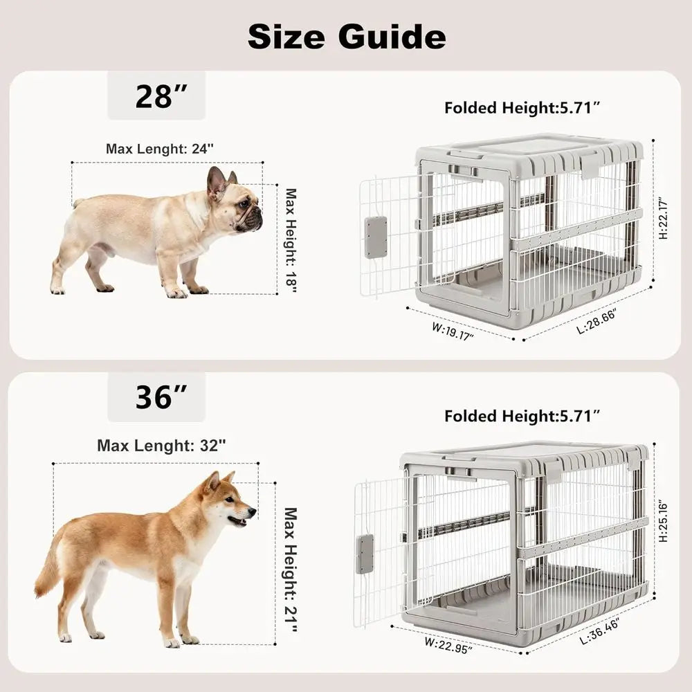 Collapsible Dog Crate, 28 L, No Tools Required, 4 Sides Steel Cage, Portable Carrier with 2 Wheels for Travel
