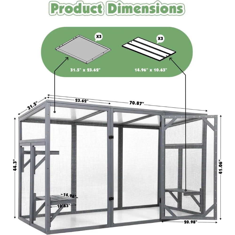 Catio Outdoor Cat Enclosure, Large Cat Houses & Condos, Cattio for Apartment Balcony, Window Cat Cage Weat