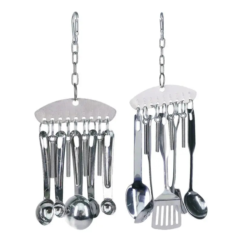 Parrot Stainless Steel spoon Toy Bird Parrots Gnawing Scoops Climbing Toys Pets Bird Cage Accessories Hanging Spoon Ring Toy