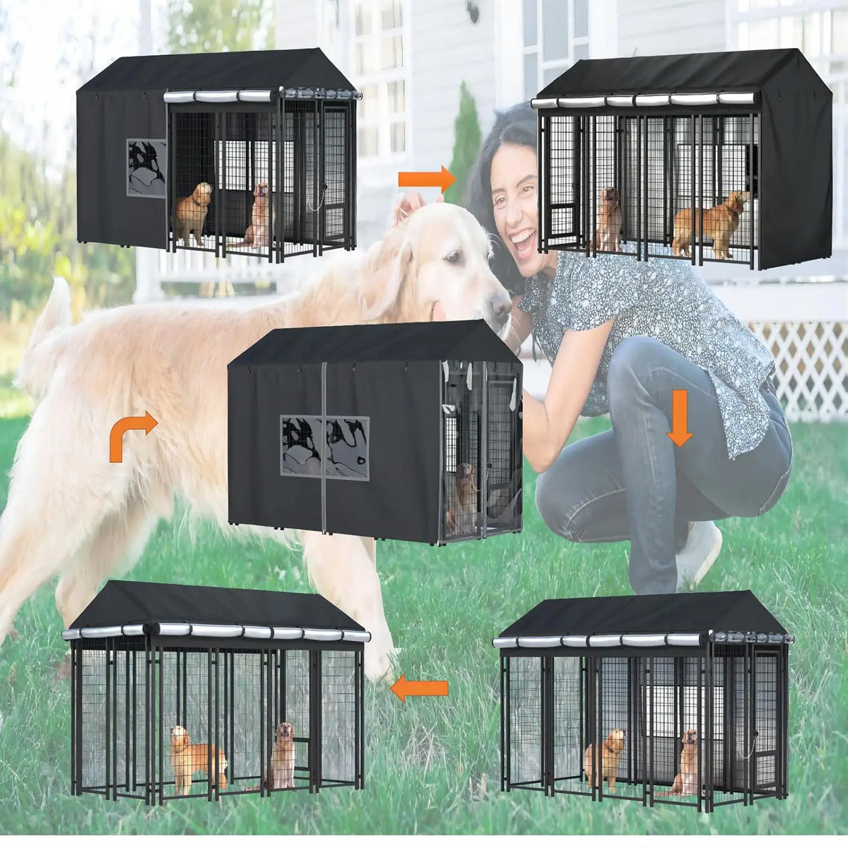Outdoor Dog Kennel Cover 8x4x6 FT Waterproof Cold Resistant with Zippers & PVC Windows for Pet Protection