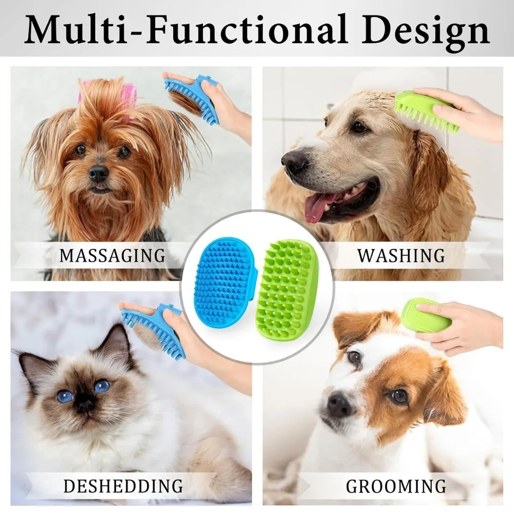 Dog Bath Brush with Adjustable Handle, Suitable for Pets Deshedding, Washing, Massaging & Grooming (Blue Green)