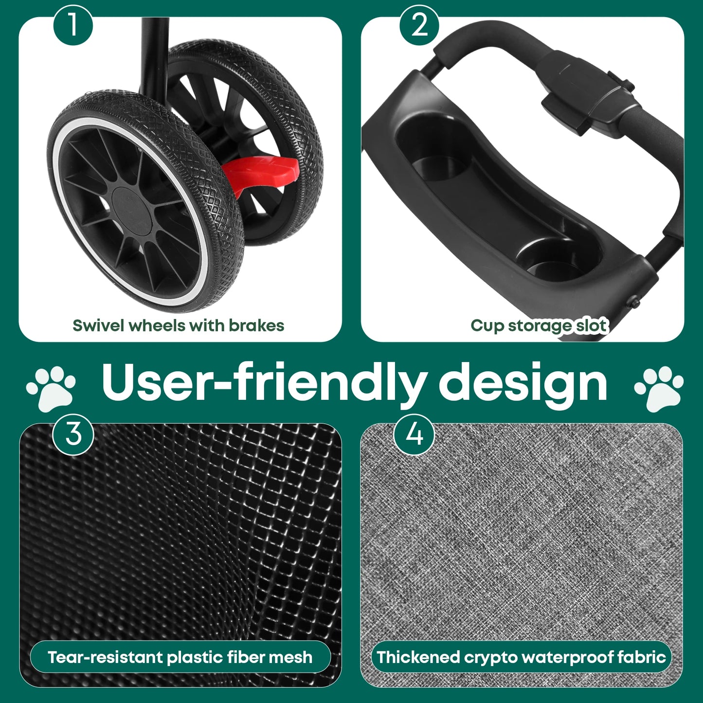 Portable Dog Stroller 3 Wheels for Small Medium Dogs&Cats Foldable Pet Cat Travel Carriage Stroller Carrier for Outside Play